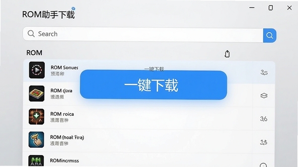 ROM�������ؽ��棬��ʾ�������ƥ�䵽��ROM�б������������ˣ�ͻ����һ�����ء���ť������Ϊǳ��ɫ���䡣
