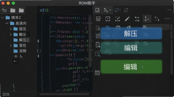 ROM���ֱ༭���棬չʾ�ļ����ͱ༭���ߣ�ͻ������ѹ�����༭����ť������Ϊ��ɫ������