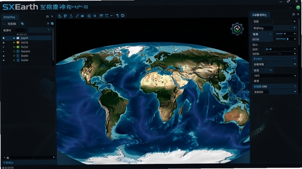 SXEarth������ά�����������棬չʾȫ���������������ӰЧ��������ͼ��������ͳ�������ѡ��Ƽ���UI���
