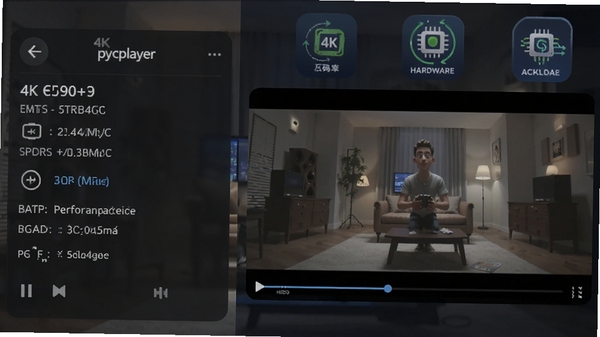 һ��չʾpycplayer����4K������Ƶ�ĶԱ�ͼ���������Ƶ��Ϣ�����ʾ�����ʽ�����ʣ��Ҳ����������ŵĻ��棬������Ӳ�����ٵ�ʾ��ͼ�꣬���ָ����ܽ���������