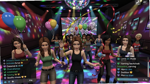 IMVU��Ϸ�ж����ɶԵĳ�����ͼ����������ɫ�ڵ�˹�����������裬��ɫ�ƹ���˸�����������ɶ�����ɫ��ʹ�����򡢲ʴ��ȵ��߻�����������ڹ����Ż��ֵ���Ϣ��Ӫ������ֵ��罻��Χ��