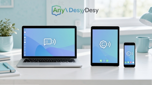 AnyDesk�ڶ����豸�����е�ʾ��ͼ�������ʼǱ����ԡ�ƽ����ֻ���չʾ��ƽ̨�����Ժ����������ԣ�����Ϊ��Լ����̨��ɫ�����¡�