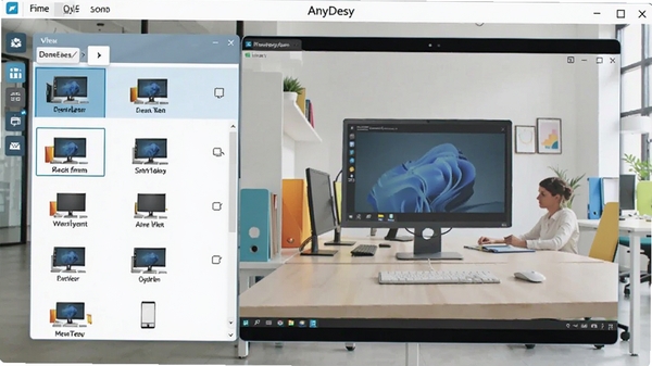 AnyDeskԶ�̿������������ͼ��չʾ���豸�����б���������Զ�����滭�棬����Ϊ�ִ��칫����������������ɫ��������ͻ�������ĸ�Ч���ݡ�
