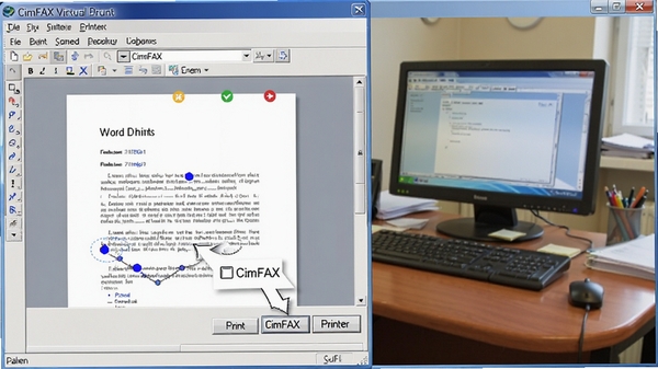 CimFAX���������ӡ���������ͼ����ʾ��Word�ĵ������ӡ��ѡ��CimFAX�����ӡ���Ĳ������̣�����Ϊ�칫���͵���