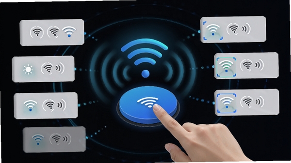 �ܲ�WiFi���԰�һ�����ӹ�����ʾ����ָ�����ť��WiFi�źŲ�����ɢ����Χ����ȵ㱻ɨ�貢���У�ѡ�������ź��Զ����ӣ����涯������