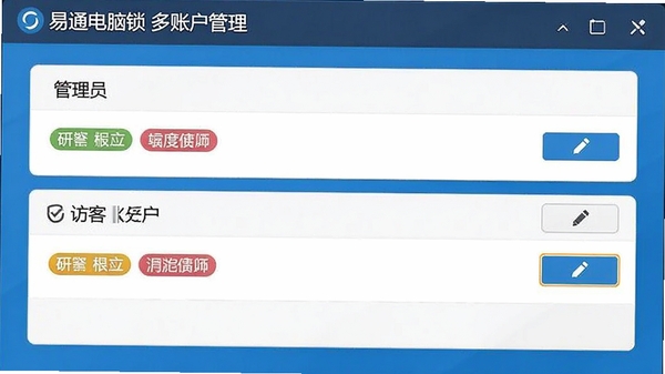 ��ͨ���������˻��������棬��ʾ����Ա�ͷÿ��˻��б�������Ȩ�ޱ�ǩ�ͱ༭��ť��