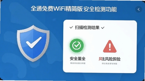 ȫͨ���WiFi����氲ȫ��⹦�ܣ�ɨ��������ʾ��ɫ��ȫͼ��ͺ�ɫ���վ��棬������ж��Ʊ�ʶ