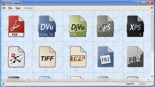 STDU Viewer��������ʾ�ļ�����ͼ��ǽ������PDF��DjVu��XPS��TIFF��FB2�ȸ�ʽͼ�꣬����Ϊ����ɫ����ͻ�������Ķ��ָ�ʽ֧��������