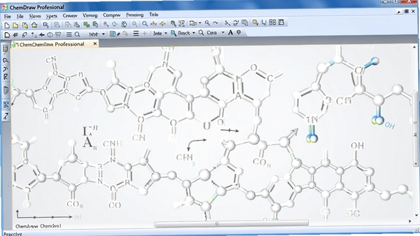 һ��չʾChemDraw Professional��������ĸ����ͼ���������ӵĻ�ѧ�ṹʽ����Ӧ��ͷ�͹�������������רҵ���ִ���ɫ��������Ϊ����ͻ������ģ�͵�3D��ȾЧ����