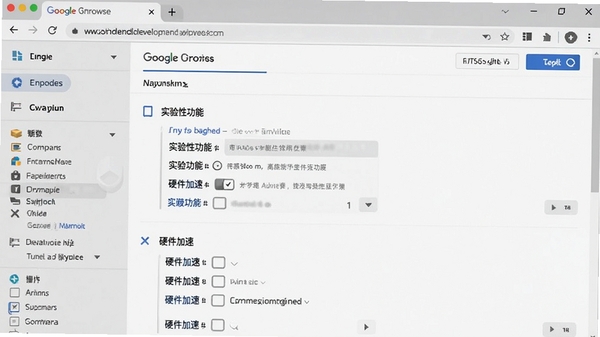 谷歌浏览器开发版设置页面,展示“实验性功能”和“硬件加速”选项