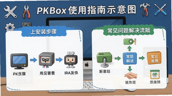 PKBoxʹ��ָ��ʾ��ͼ��չʾ��װ�����볣�����������̣�ͼ�Ĳ�ï��ɫ������������Ϊ���������빤��ͼ�꣬ǿ��ʵ�������û��Ѻá�