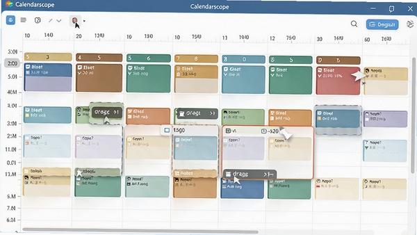 Calendarscope����ͼ���棬չʾÿ���¼�����ʱ���ᣬ����������֧����ק������ʾ������������ʾ�ڶ���������