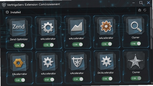 VertrigoServ��չ�������ҳ���ͼ���г��Ѱ�װ��Zend Optimizer��eAccelerator�����ͼ�꣬ÿ��ͼ���·������ÿ��أ������������Ƽ���ǿ��