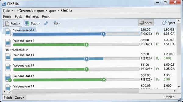 FileZilla������н��棬��ʾ����ļ�ͬʱ���䣬���������ٶ�ָʾ