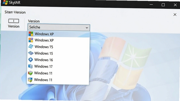 SkyIAR�������ý��棬չʾϵͳ�汾ѡ�������˵�������Windows XP��Windows 11ѡ�����Ϊǳɫ�����