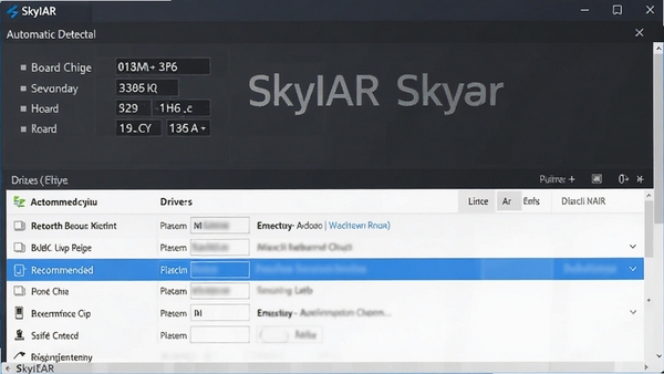 SkyIAR�������н��棬��ʾ�Զ���⵽������оƬ����Ϣ�������б�������ʾ�Ƽ����������ֱ��