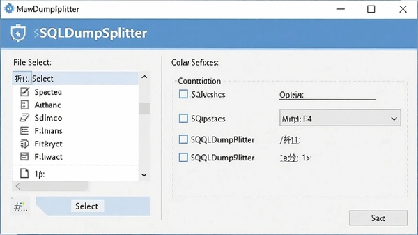 SQLDumpSplitter���������ͼ��չʾ�����ڡ��ļ�ѡ��ť�Ͳ��ѡ����������������Ϊǳɫ��ͻ����������