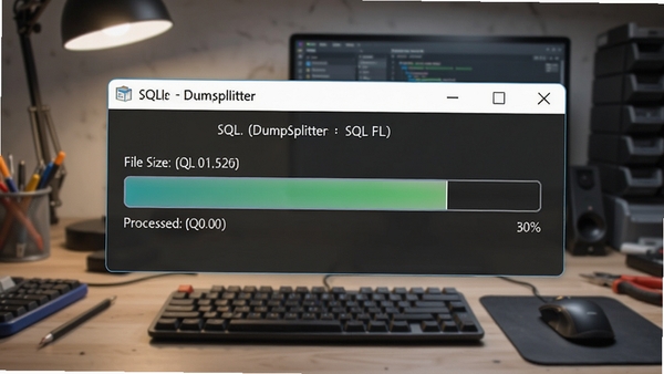 SQLDumpSplitter���ڲ�ִ���SQL�ļ��Ľ��������棬��ʾ�ļ���С���Ѵ����ٷֱȣ�����Ϊ����̨�������������������ɼ�
