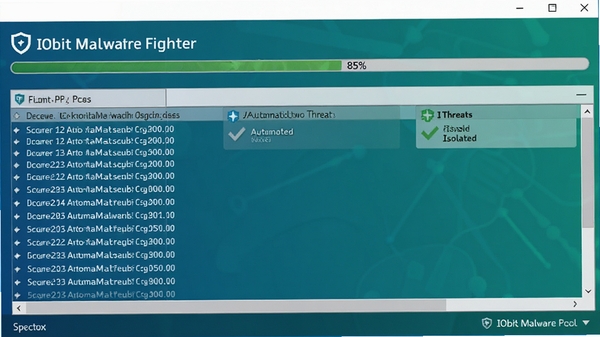 IObit Malware Fighter����ִ��ȫ��ɨ�裬��������ʾ85%��ɨ��·���б�����������2����в���Զ����룬����������ɫΪ��ɫ����