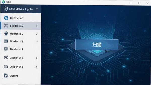 IObit Malware Fighter������չʾ������ɫ�Ƽ��б�����������ʾ��ɨ�衱��ť����๦���б����������������רҵ��