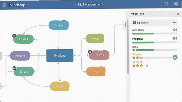 iMindMap��ʱ��������ܽ��棬��ͼ�Ҳ��������б�����ʾ���ڡ������������ȼ�ͼ�꣬������������죬ɫ�ʴ���Э��
