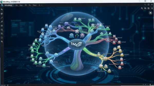 iMindMap��3D��ͼ���棬˼ά��ͼ��������״����״��ʽ���֣����й�ӰЧ���;������Ϊ����ɫ�Ƽ��з�Χ��ͼ�������ɼ�