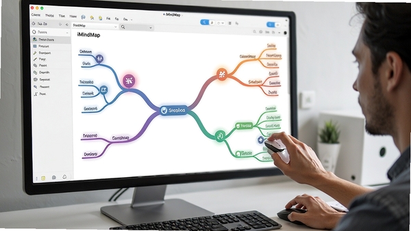 iMindMap��̬˼ά��ͼ����չʾ�������е�ͼ��֧���������ߣ��ڵ���н���ɫ�ʺ�ͼ�꣬�û������������ק������֧������Ϊ���������棬ͻ�����ɴ����С�