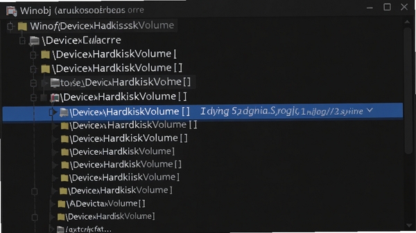 Winobj��״ͼ����ں˶��������ռ䣬չʾ\Device\HarddiskVolumeϵ�ж��󣬽��������ʾ��ǰѡ�ж���·��������Ϊ��ɫ����