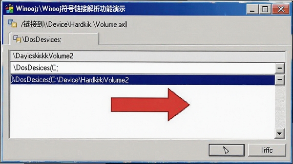 Winobj�������ӽ���������ʾ����ʾ\DosDevices\C:���ӵ�\Device\HarddiskVolume2��ӳ���ϵ�������м�ͷָʾ��ת����