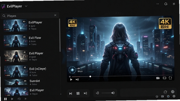 EvilPlayer������������չʾ����ɫ���⣬��Ƶ�б����������Ŵ���������֧��4K���廭�ʣ��Ƽ���ʮ��