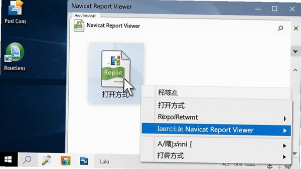 һ��չʾNavicat Report Viewer���ٴ򿪱����ļ��Ľ�ͼ�����ָ����ͣ�ڱ����ļ�ͼ���ϣ��Ҽ��˵���ʾ���򿪷�ʽ����ѡ��Navicat Report Viewer������Ϊ����Windows���档