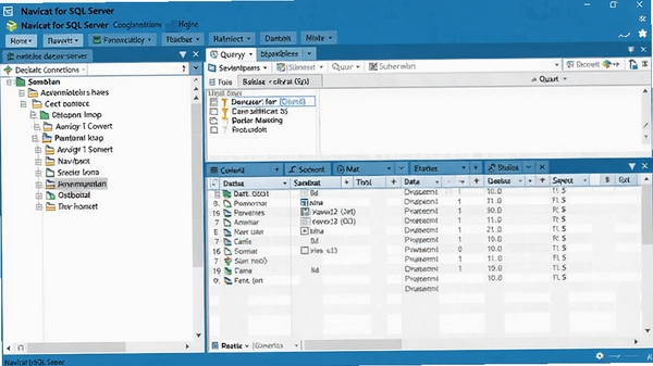 Navicat for SQL Server �������ͼ��չʾ���ݿ�����������ѯ�༭���ͱ��������񣬽��������ִ�����ɫ����ɫ��