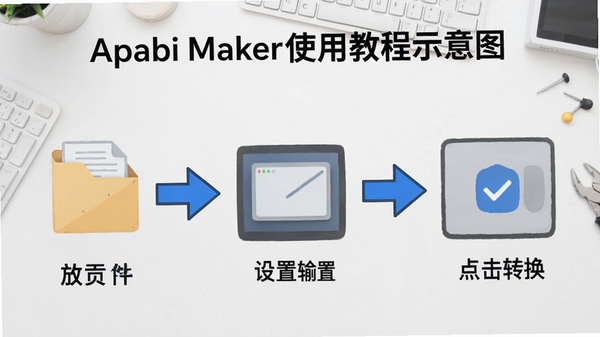Apabi Makerʹ�ý̳�ʾ��ͼ���ֲ���չʾ�����ļ���������������ת�������̣����Լ�ͷָʾ������Ϊ�ɾ��İ�ɫ����̨
