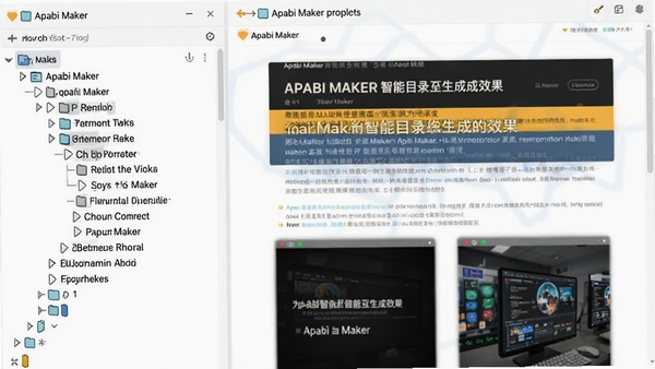 Apabi Maker����Ŀ¼����Ч���������ʾ�Զ����ɵ���״Ŀ¼�ṹ���Ҳ���ʾ��Ӧҳ�����ݣ�������ʾ����㼶