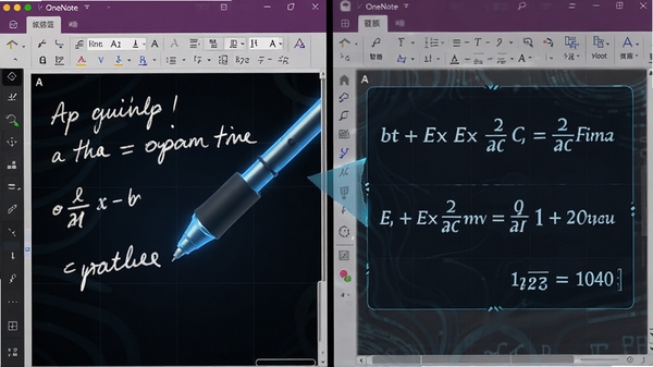 չʾ OneNote ����д��ʽ��ʶ�𲢼���Ĺ��̣��������д�ʼ����Ҳ���ʶ���Ĺ�ʽ�ͽ�������Ƽ��У�ͻ������ʶ������