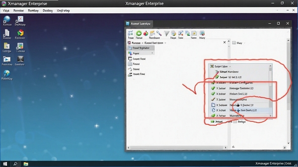 չʾXmanager Enterprise ��ҵ��Զ��������ʵĽ��棬��ʾԶ��Linux������Ӧ�ô��ڣ�����Xstart����ѡ��
