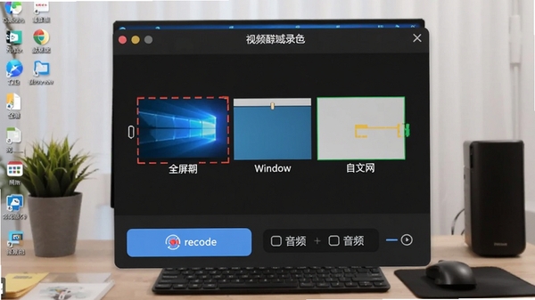 ��Ƶ���߿�¼�����ܽ��棬��ʾ¼������ѡ���֧��ȫ�������ڡ��Զ��������·���¼�ư�ť����Ƶ����ѡ�����Ϊ�������棬ͻ��ʵ���ԡ�
