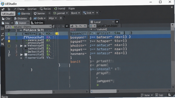 UEStudio���Խ��棬��ʾ�ϵ㡢���ö�ջ�;ֲ��������ڣ��������������ʾ