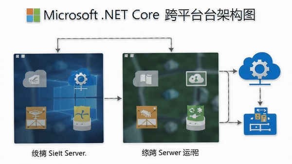 Microsoft .NET Core ��ƽ̨�ܹ�ͼ����ʾͬһ�״����ڲ�ͬ����ϵͳ�����У��Ա����Ʒ�����������ͼ��