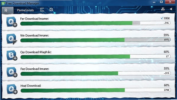 Free Download Manager���̼߳��ٽ��棬��ʾ����ļ�ͬʱ�������صĽ�����������Ϊ�Ƽ�����ɫ��