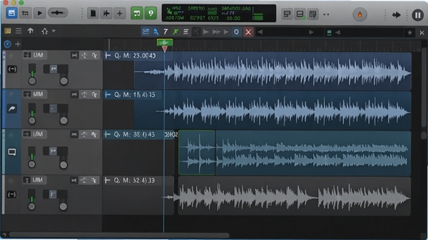Digital Audio Editor�������ͼ��չʾ���༭���ں���Ƶ���Σ����������ִ���ɫ���������ͻ�ɫΪ����ͻ��רҵ�У������пɼ��������͹����������дʵ��������ͣ��ֱ��ʸ�