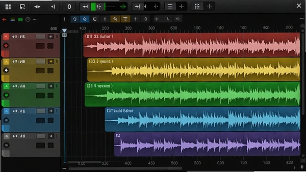 Digital Audio Editor���༭���棬չʾ�����ɫ������ӣ�����������ʱ����̶ȿɼ�������Ϊ��ɫϵ�������ɫ���ޣ�����רҵ��Ƶ����վ��񣬻���ϸ�壬�й����