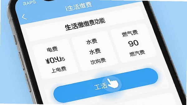 һ����дͼƬ��չʾi����APP������ɷѹ���ҳ�棬������ʾ��ѡ�ˮ�ѡ�ȼ���ѵȽɷ�ѡ������ť����������Ϊ���ʵ�ǳ��ɫ�����дʵ����