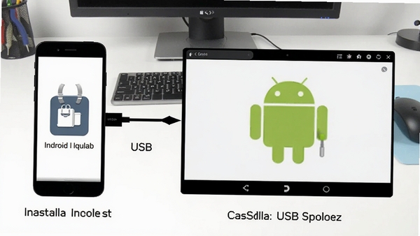 һ��ʾ��ͼ��չʾ�ֻ����ӵ���ͨ��USB���䰲װ��������������а�׿ģ�����Ľ��棬������������ע�ؼ����裬����Ϊ���Ĺ���̨����