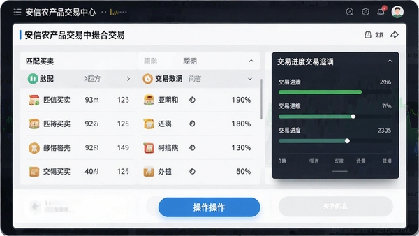 ����ũ��Ʒ�������Ĵ�Ͻ��׽��棬չʾ����˫��ƥ���б��뽻�׽��ȣ�������ť��Ŀ���������Ѻ�