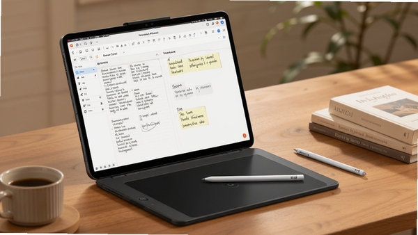 Lenovo Super Pencil���ӵ���ʹ�õ����泡��ͼ����Ļ��ʾ�ʼ��������棬�ʷ���ƽ���Աߣ���Χ�п��Ⱥ��鼮��Ӫ��רע�칫��Χ