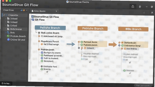 SourceTree Git Flow���棬չʾ���ܷ�֧��������֧���޸���֧�Ĵ������̣�����ָ��������רҵ��ǿ