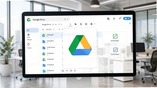 Google Drive�ƶ˴洢����չʾ����ʾ�ļ��б���ͬ��״̬ͼ�꣬����Ϊ�ִ��칫����