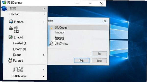 USBDeview�Ҽ��˵���������ʾ���á����á�ж�ء�������ѡ���������Windowsϵͳһ��