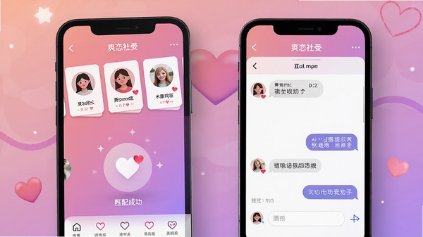 ˬ���罻�����ֻ�����չʾ����ƽ����Ʒ����ɫ��Ϊ��ܰ�ķ�ɫ����ɫ���䣬������ʾ�û���Ƭ��ƥ��ɹ����������촰�ڣ������Χ�������ۣ�������Ⱦ��8k�ֱ���